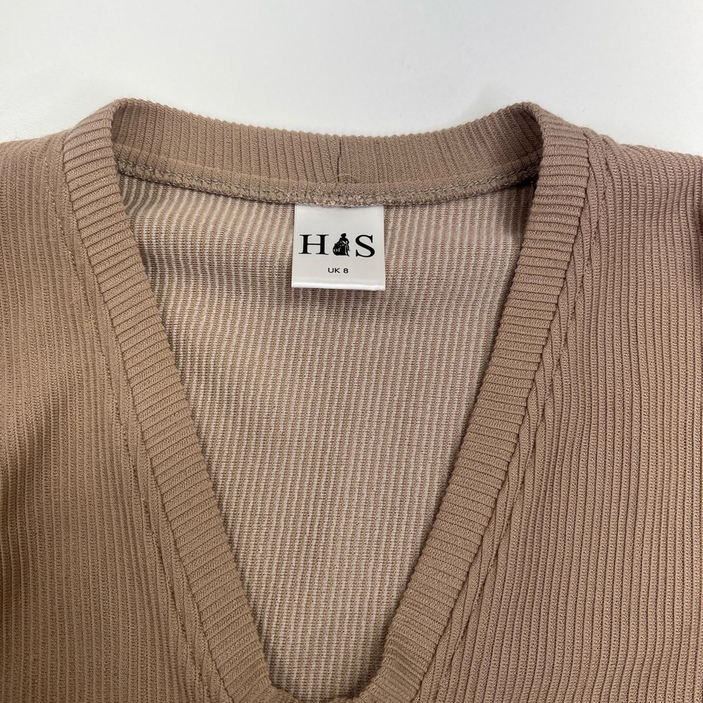 House Of Sunny Split Sleeve Rib Dress With Tie Front Beige Tan Size US 4 Small - Picture 8 of 16